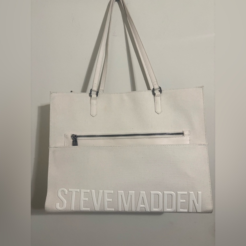Steve Madden Large Canvas Tote – White / Cream